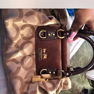 Coach Signature Brown and Tan Shoulder Bag